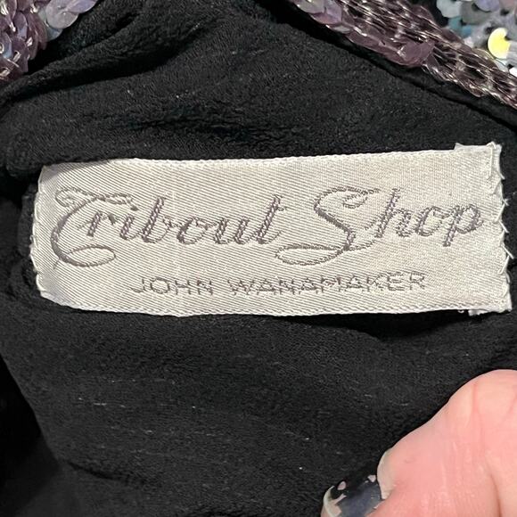 Vintage Judith Ann Creations Silk Sequin Top Large Art Deco Party Glam 80s Retro - Picture 9 of 12